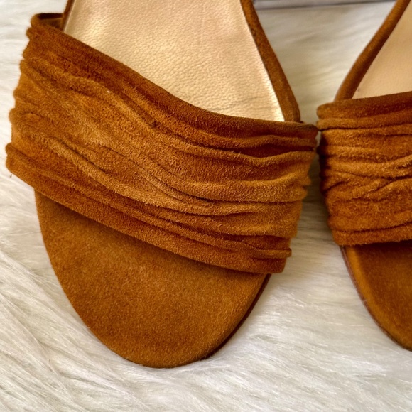 Stuart Weitzman Ankle Wrap Swifty Heels Camel Suede Sandals | Tan Brown Size 10 - Picture 15 of 15